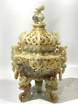 Urna china antigua china extremadamente fina de jade ruso blanco tallada a mano Foto 1 de 4