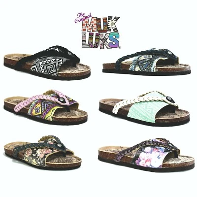 Flip Flops Sliders Sandals Ladies Womens Flat Mules MUK LUKS Leather Comfort NEW
