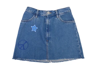 Mini Denim Skirt Embroidered Star Piece Sign Blue 70s 90s Size XXS UK 4 - Picture 1 of 4