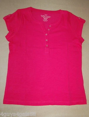 Girls S/S Tee Shirt SOLID BRIGHT PINK Glitter Buttons XL 14-16 - Image 1 of 2