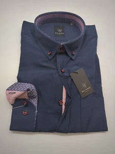Camisa Milano Italy manga larga talla M 40 cuello abotonado azul MODERN FIT - Imagen 1 de 5