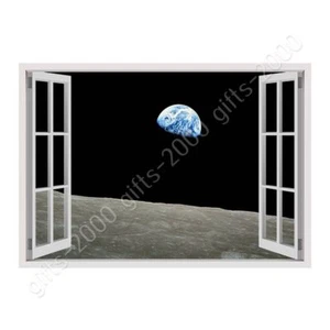 Planeta Tierra Desde la Luna por Ventana 3D Falsa | Lienzo (Enrollado) | Imagen de arte de pared - Imagen 1 de 21