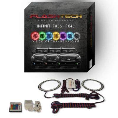Kit de halo LED ojo de ángel RGB con control remoto IR para luces antiniebla Infiniti FX35 2003-2008 Foto 1 de 4