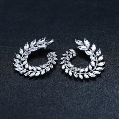 Marquise Cut Cubic Zirconias Crystals Earrings 1.1 inches 14K White Gold Plated - Image 1 of 4