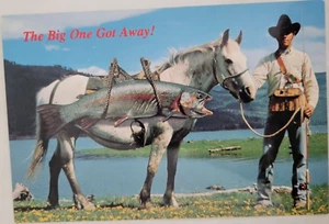 Hugh Trout Carried by Horse "The Big One Got Away" Humor Postcard 6X4 Unposted - Picture 1 of 2