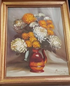 Chrysanthemen Ölgemälde Stillleben Blumen im Krug signiert große Schleife? - Bild 1 von 2
