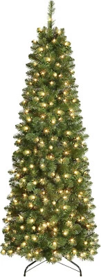 SHARECONN 6ft Artificial Pre-lit Slim Pencil Christmas Tree 545 Tips 200 Warm White LED's