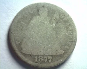 1877-CC SEATED LIBERTY DIME ABOUT GOOD / GOOD AG/G ORIGINAL COIN BOBS COINS - Picture 1 of 2