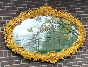 Mirror French Louis XVI Oval Gold Gilded Beechwood Wall Decor Antique Style - Picture 1 of 11