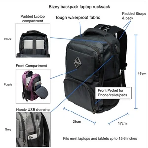 Bizey 15.6 inch Laptop Backpack Rucksack Bag with usb charging port - Picture 1 of 40
