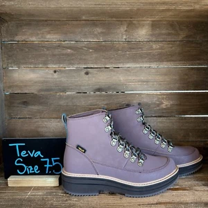 New NWOB Womens Teva Midform Purple Leather Lace Up Ankle Boots Size 7.5 M - Picture 1 of 7