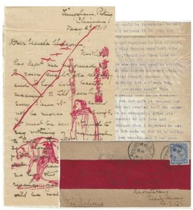 1908 - China Missionspost auf beeindruckendem Briefpapier und im roten Bandumschlag - Bild 1 von 1