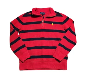 Polo Ralph Lauren Sweater 1/4 Zip Red Blue Striped Gold Pony Boys Size M (10-12) - Picture 1 of 6