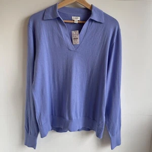 J Crew Baumwollpullover Polo Damen L periwinkle Kragen minimalistisch adrett neu mit Etikett - Bild 1 von 7
