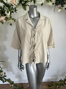 Camicia blusa Influence taglia 10 e 22 beige cotone lino cravatta davanti giacca MA101 - Foto 1 di 18