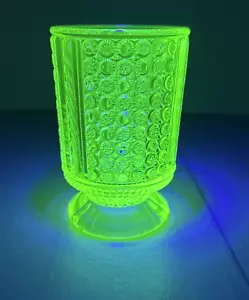Richards & Hartley? Yellow Vaseline Uranium Glass "Thousand Eye Spooner" GLOWS - Picture 1 of 11