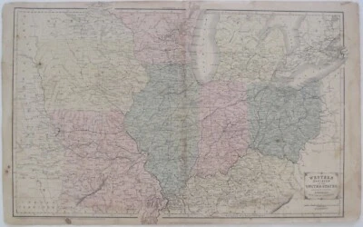 Mapa original de 1856 canales ferrocarriles IOWA MISSOURI ILLINOIS INDIANA OHIO KENTUCKY Foto 1 de 4