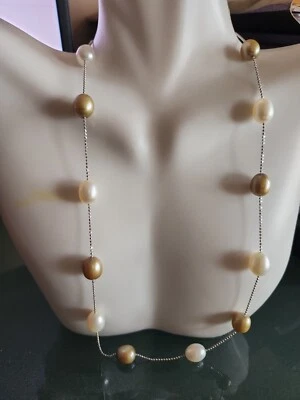 Miadora Freshwater Multi Pearl 8-9mm Station Necklace 14K Solid White Gold 18"  - Image 1 of 4