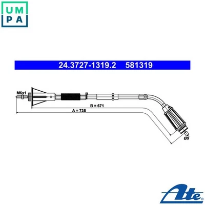 CABLE PULL PARKING BRAKE 24.3727-1319.2 FOR VOLVO B 4204 T15D 4204 T 2.0L 4cyl - Image 1 of 4