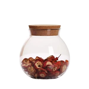 500 Ml 17 Fl Oz Round Clear Glass Favor Jar Food Storage Container with Cork Lid - Picture 1 of 8