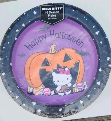 Hello Kitty 万圣节派对盘子全新密封。 16 南瓜 Hello Kitty Sanrio  — 第 1/3 张图片
