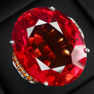 Anillos hechos a mano de oro blanco de plata de ley 925 de 28,70 quilates con zafiro rojo naranja al atardecer Foto 1 de 4