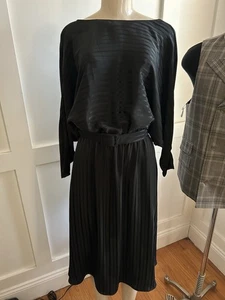 Vtg 70s My Colours Sheer Black Nylon Stripped Dolman Slv dress Belted Sz 11 S/M - Picture 1 of 9