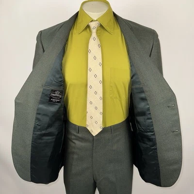 Vintage 60s Martinelli Suit Mens 42 Jacket 37 Pants Unhemmed Wool Madmen MCM NOS - Image 1 of 4