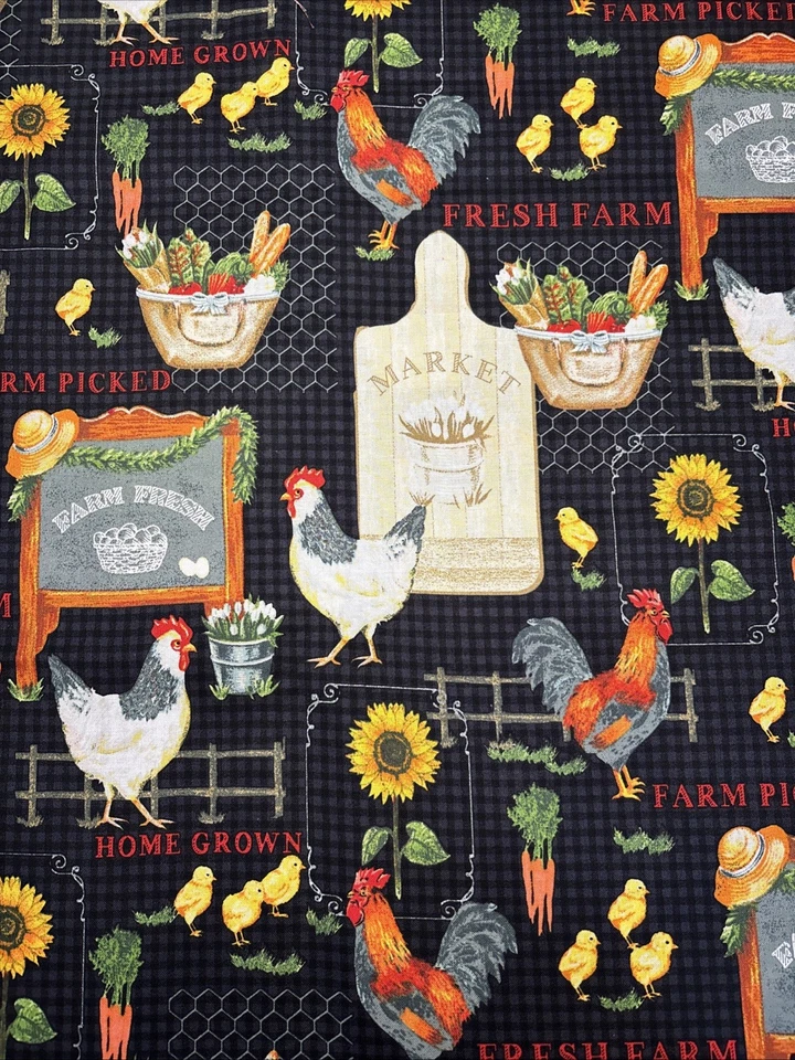 "Tela 100 % algodón girasol verduras granja frutas gallo pollo 17""" Foto 1 de 1