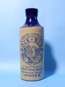 Rock Blue W.R. Hatton & Sons London Pictorial Crisp BLUE PRINT Stone Bottle #JL - Picture 1 of 11