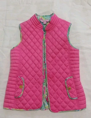 Chaleco acolchado Lilly Pulitzer niñas rosa cremallera completa bolsillos florales grandes 8-10  Foto 1 de 4