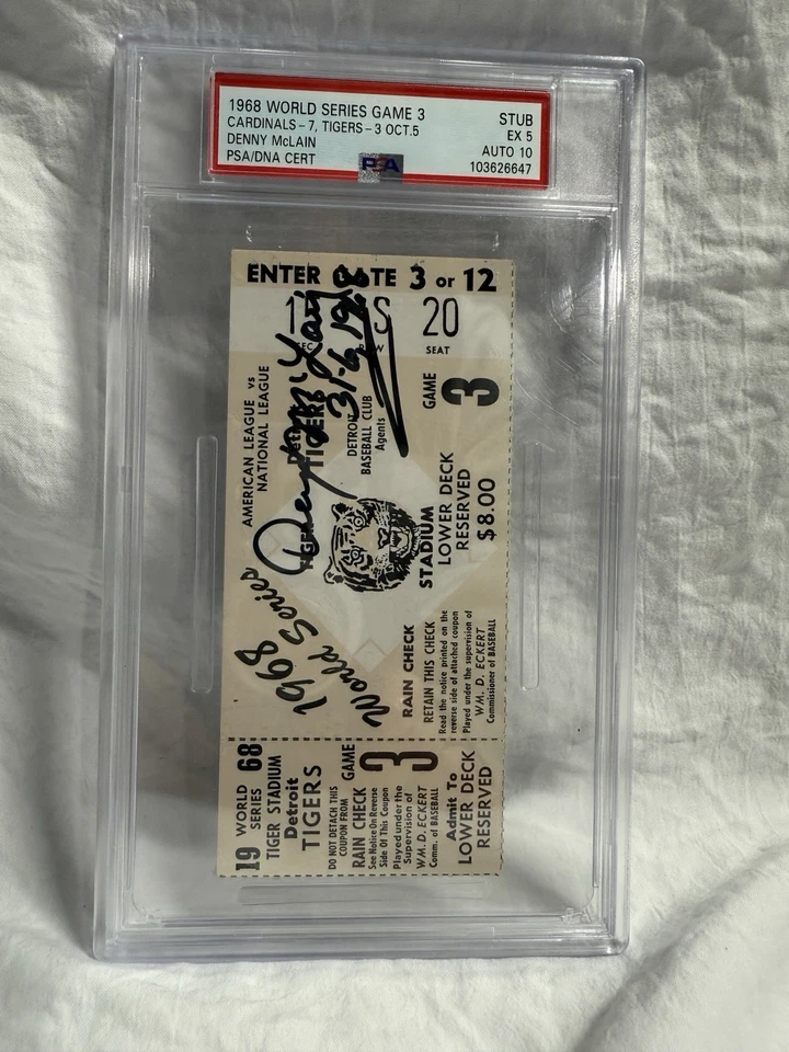 1968 World Series Game 3 Tigers Vs Cardinals Denny McLain PSA EX 5 Auto 10 - Image 1 of 4
