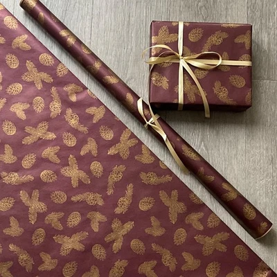 Christmas KRAFT Wrapping Paper *Spruce Berry & Gold* Extra Wide 75cm Recyclable - Image 1 of 4