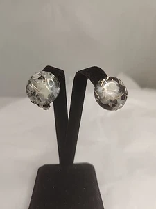 Vintage Black Lucite Confetti Crescent Moon Glitter Clip On Earrings MCM - Picture 1 of 14