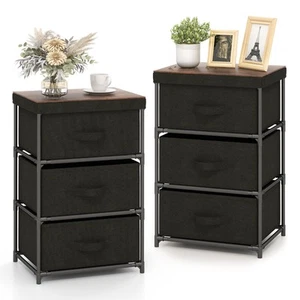 2PCS Unit Nightstand Side Table 3 Drawers Dresser Fabric Storage Tower Organizer - Picture 1 of 9