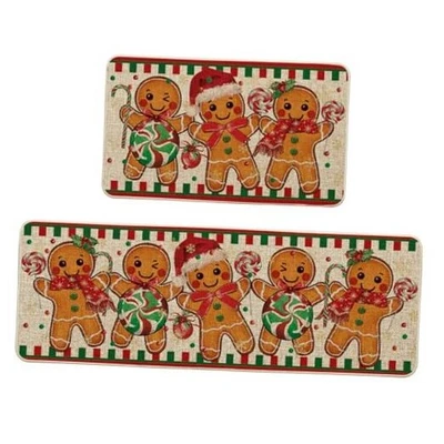  Juego de alfombrillas de cocina de Navidad con bastón de caramelo de pan de jengibre 17" x 29" / 17" x 47" beige Foto 1 de 4