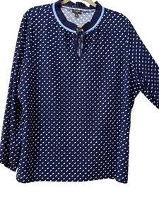 Talbots Blusentop Damen Größe 2X, Punkte, dunkelblau, Krawatte und Rüschenausschnitt neu mit Etikett - Bild 1 von 8