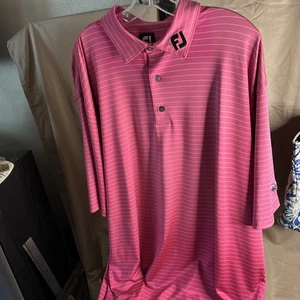 FootJoy FJ Golf Polo Hot Pink & White Striped Size XXL FJ Embroidered on Collar - Picture 1 of 7