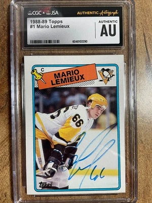 MARIO LEMIEUX PITTSBURGH PENGUINS SIGNED 1988-89 TOPPS #1 JSA ENCAP - Image 1 of 2