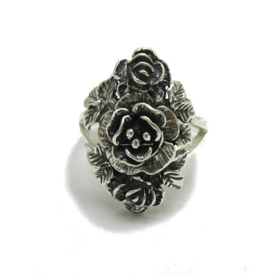Echter stilvoller Sterling Silber Ring massiv 925 Blume Rose Handarbeit - Bild 1 von 4