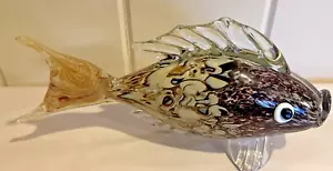 Pesce soffiato a mano stile Murano marroni e creme circa.- 12" lungo x 6" alto - Foto 1 di 18