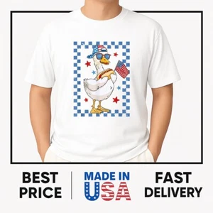 Retro Patriotic Goose Red White and Blue 4th Of July USA T-Shirt ON TREND - Picture 1 of 5