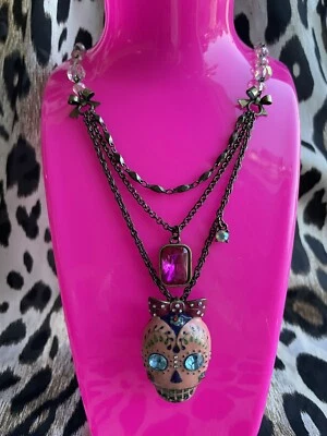Collar Betsey Johnson Vintage Viva La Rosa Azúcar Calavera Arco Día de los Muertos Foto 1 de 4