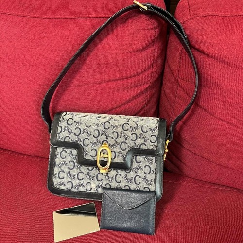 Borsa a tracolla CELINE C Macadam Salky carrozza tela pelle USATA originale #S2078