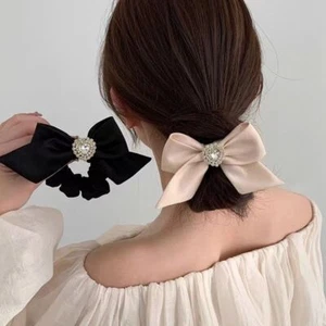 Chic Ribbon Ponytail Holder - Rhinestones Bowtie Scrunchies Women Hair Accessory - Picture 1 of 15