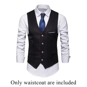 Men's V Neck Single-breasted Vest Coat Business Dress Waistcoat Four Buttons - Picture 1 of 17
