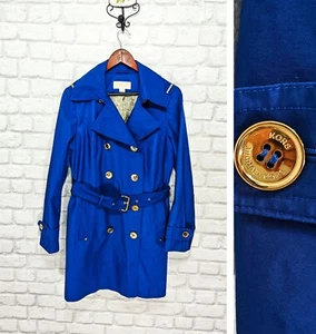Chaqueta de gabardina azul real Michael Kors cintura con cinturón botones dor... - Imagen 1 de 10