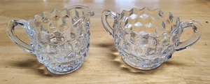 Vintage Fostoria Clear Glass American (2056) Creamer, Open Sugar Bowl Cubist EUC - Picture 1 of 6