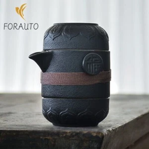 Black Ceramic Teapots with 2 Cups A Tea Sets Portable Travel Tea Set Drinkware - Picture 1 of 5