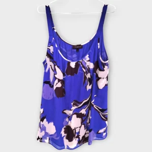 Lane Bryant Tank Top Sz 24 Royal Blue Floral Chiffon Scoop Cottagecore Beachy - Picture 1 of 9